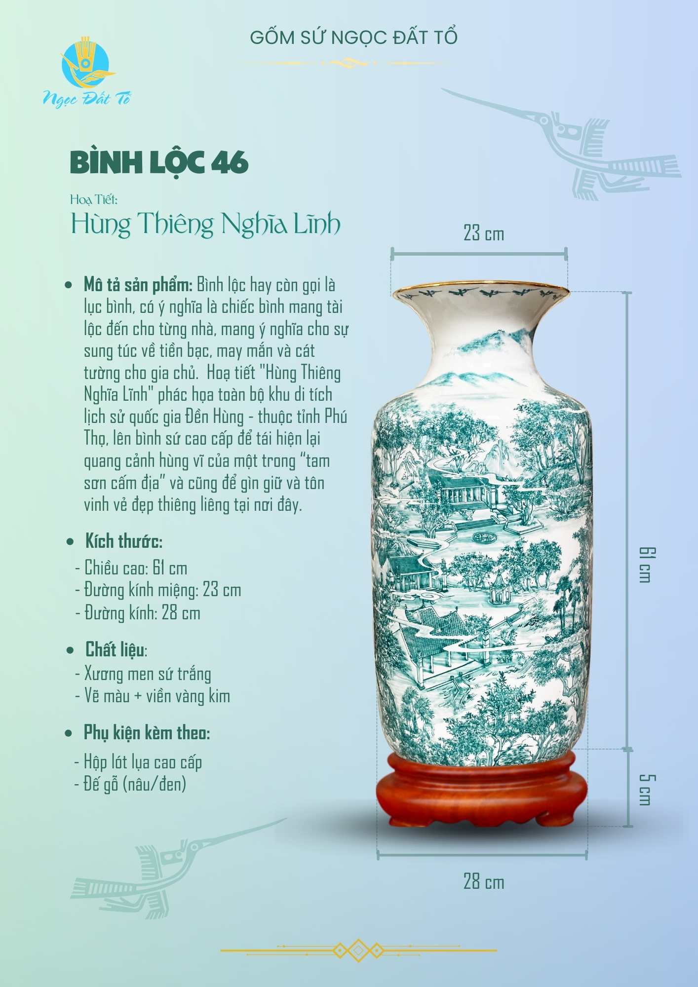 Bình 46 Hùng Thiêng Nghĩa Lĩnh Viền vàng kim