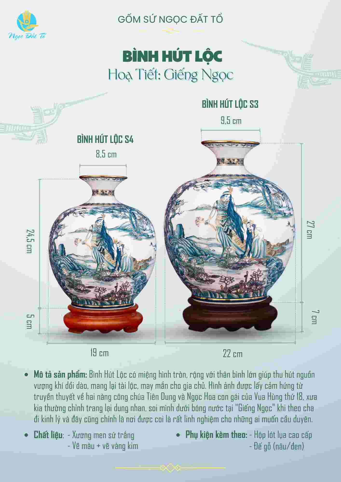 Bình hút lộc Giếng Ngọc Tiên Cô vẽ vàng kim