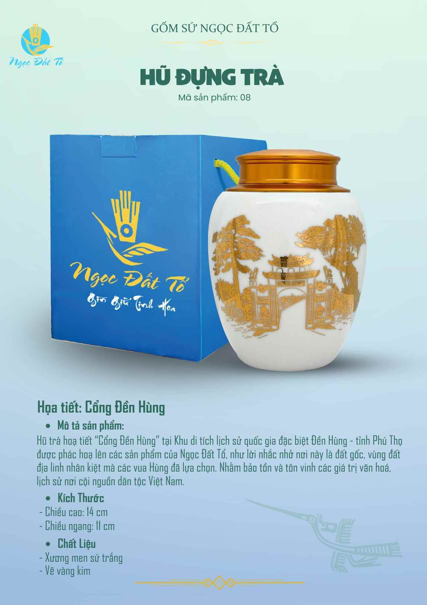 Hũ trà HT08 - Hoạ tiết vàng kim