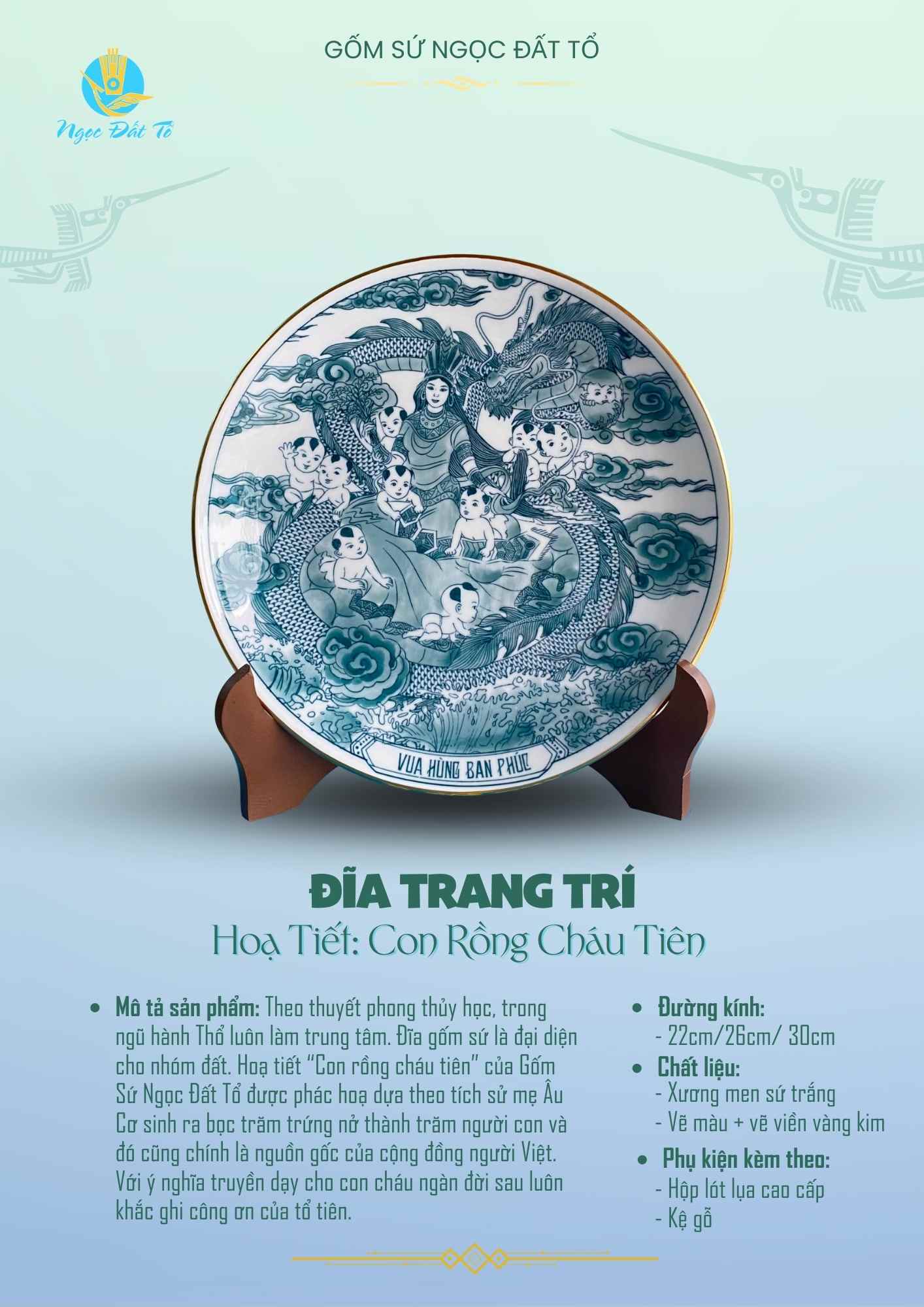 Đĩa Phong Thuỷ Con Rồng Cháu Tiên - Hoạ tiết Vàng Kim