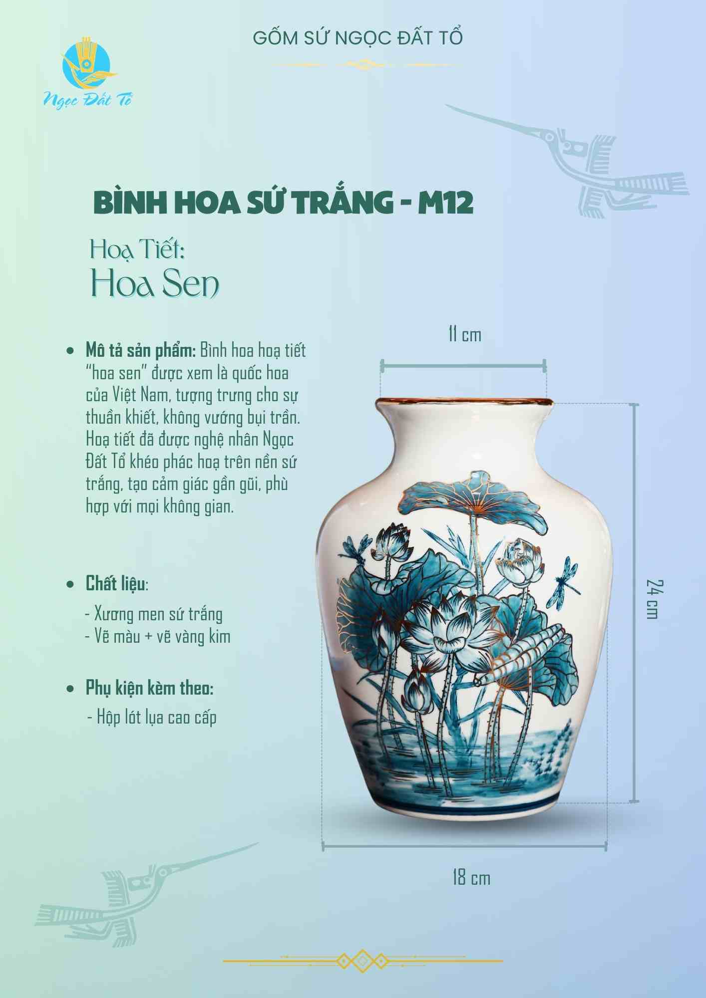 Bình hoa M12 Hoa sen 2 mặt vàng kim