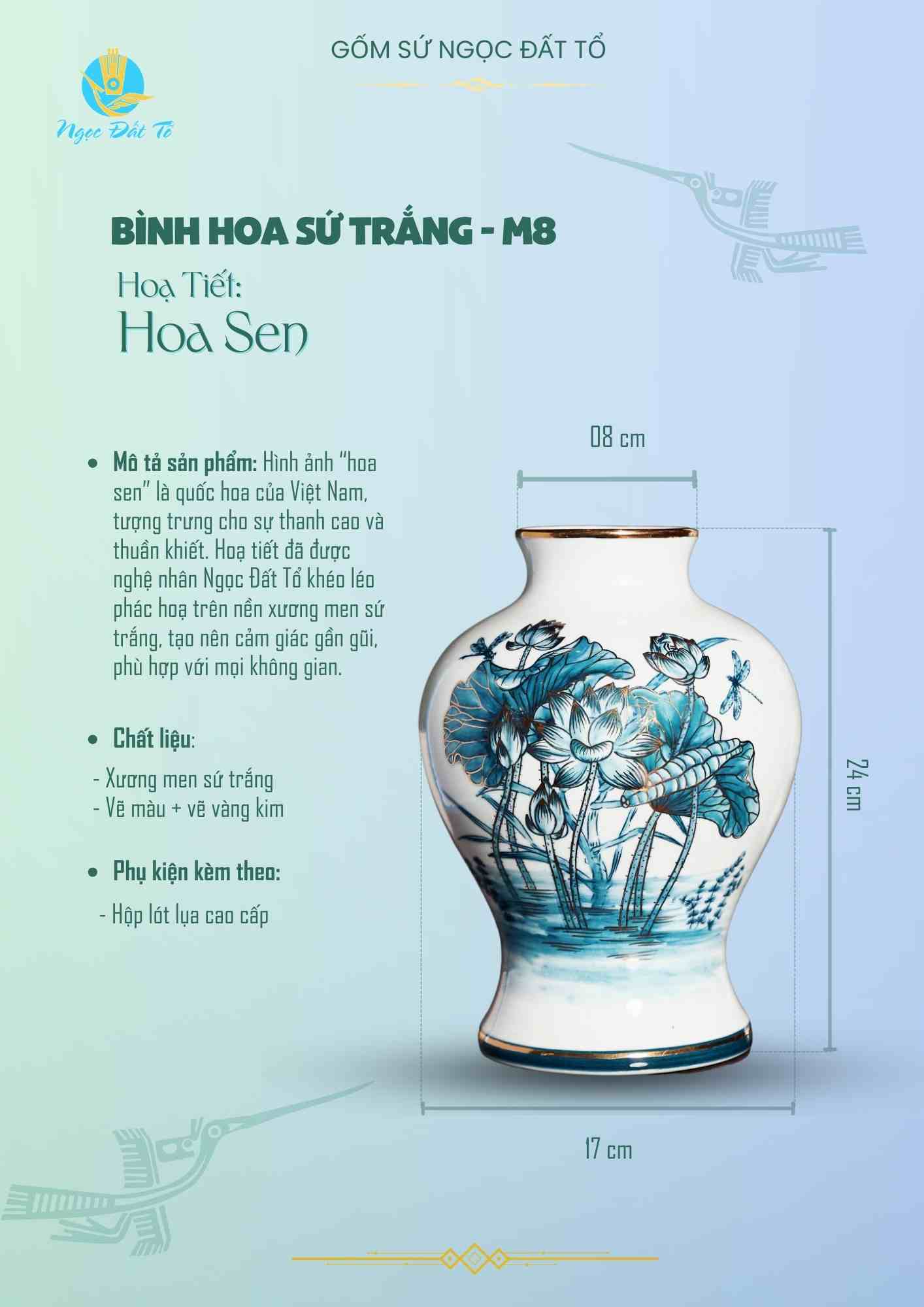 Bình hoa M8 Hoa sen 2 mặt vàng kim