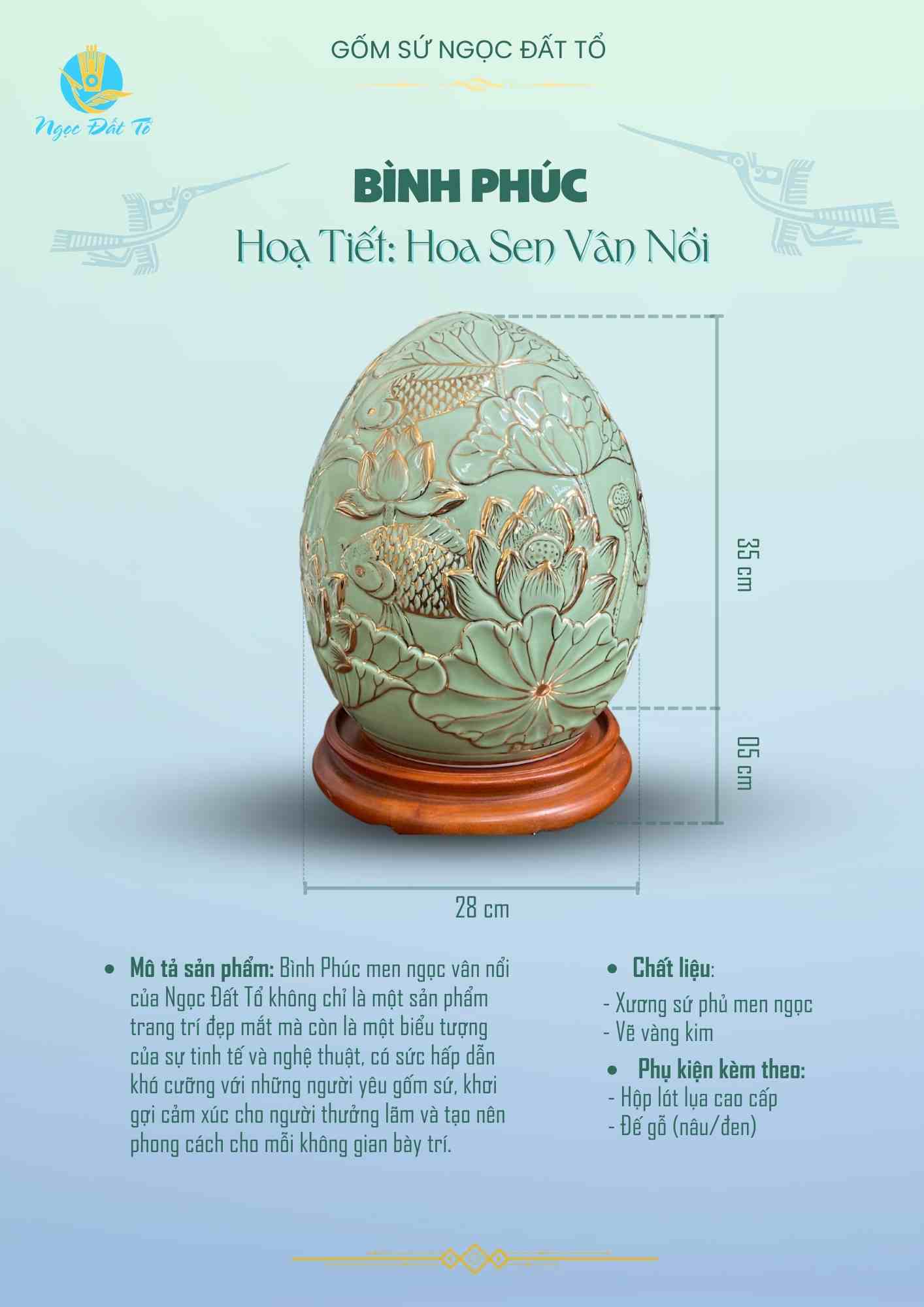 Bình phúc men ngọc Cá Chép Hoa Sen