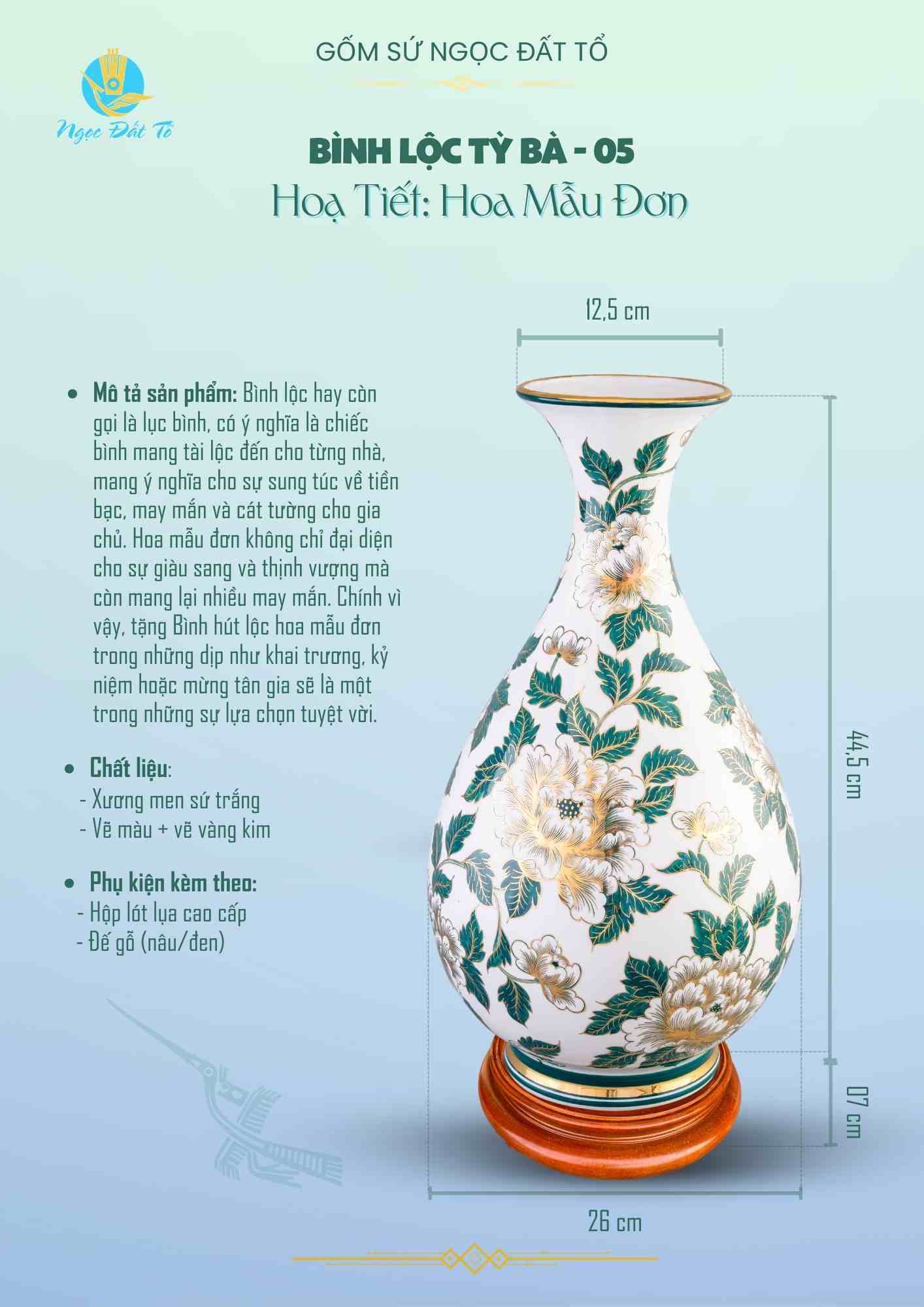 Bình ty bà hoa dây vẽ vàng kim