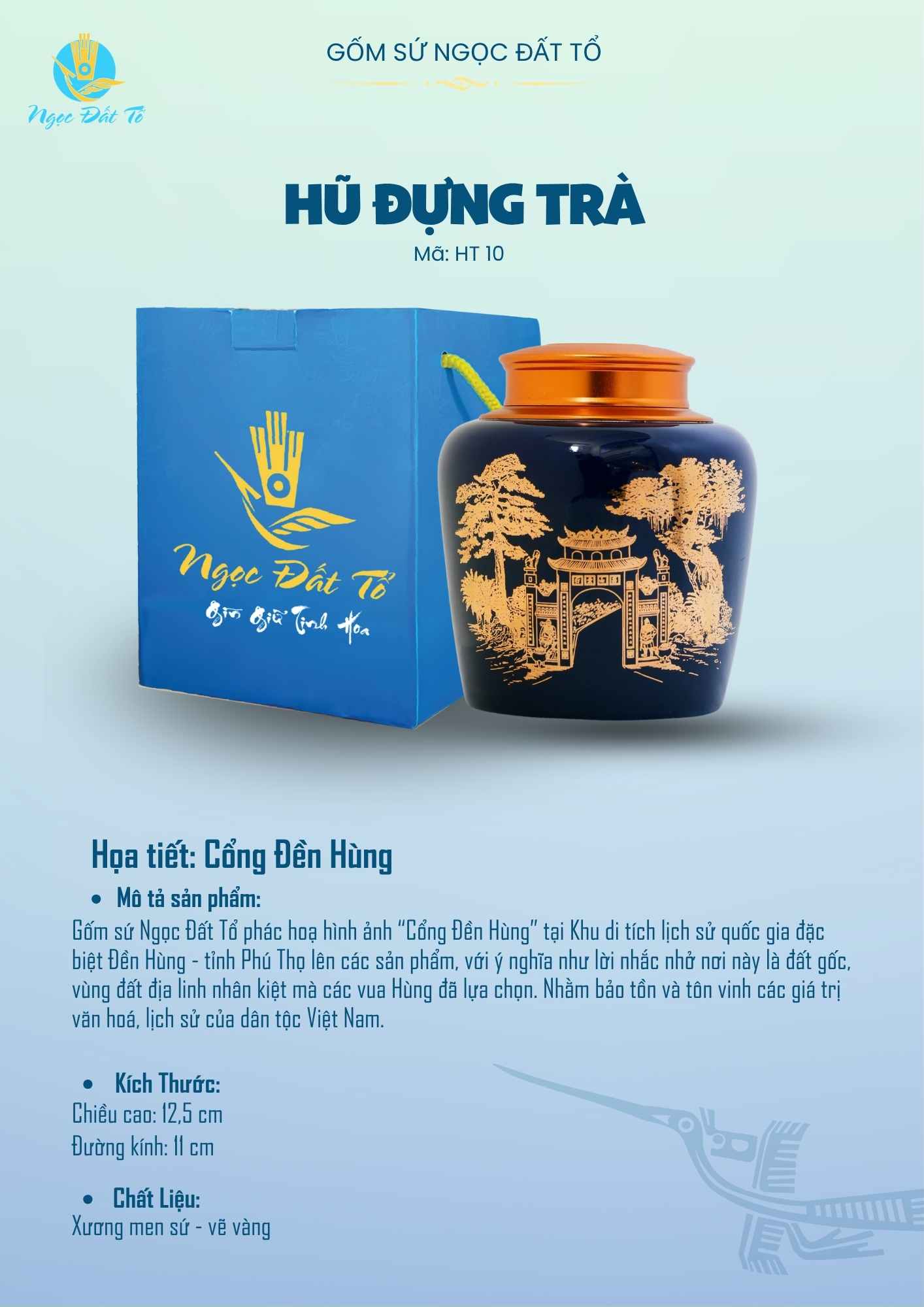 Hũ Trà HT10 - Họa Tiết Cổng Đền Hùng Vàng Kim