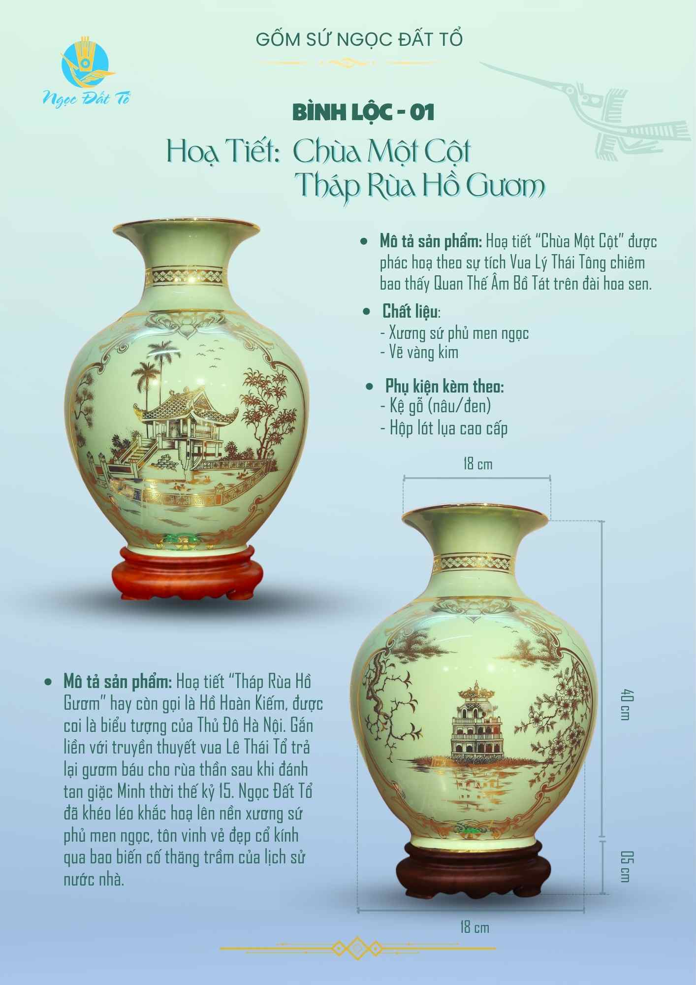 Bình Lộc Họa Tiết Chùa Một Cột & Hồ Gươm