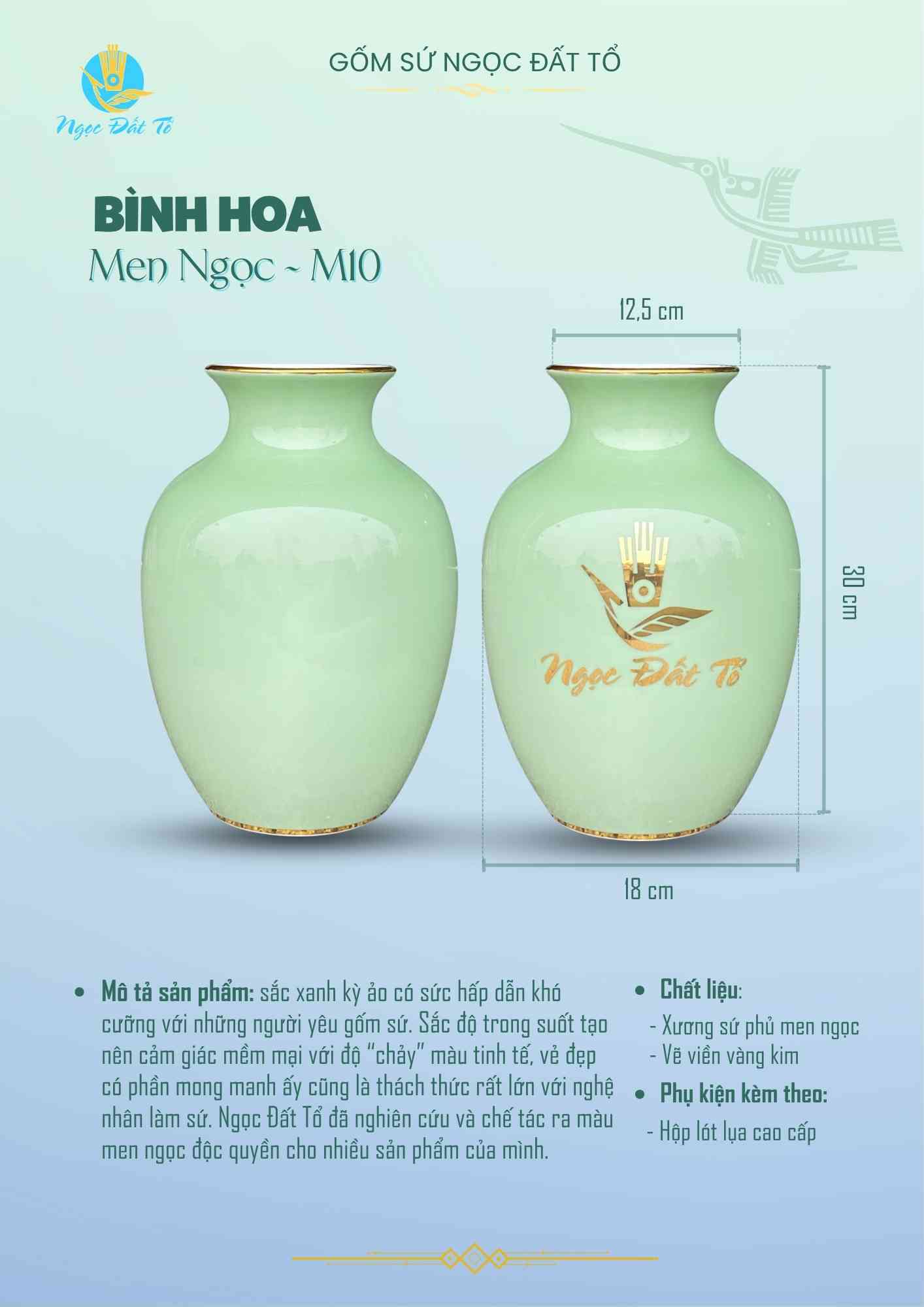 Bình hoa M10 men ngọc viền vàng kim