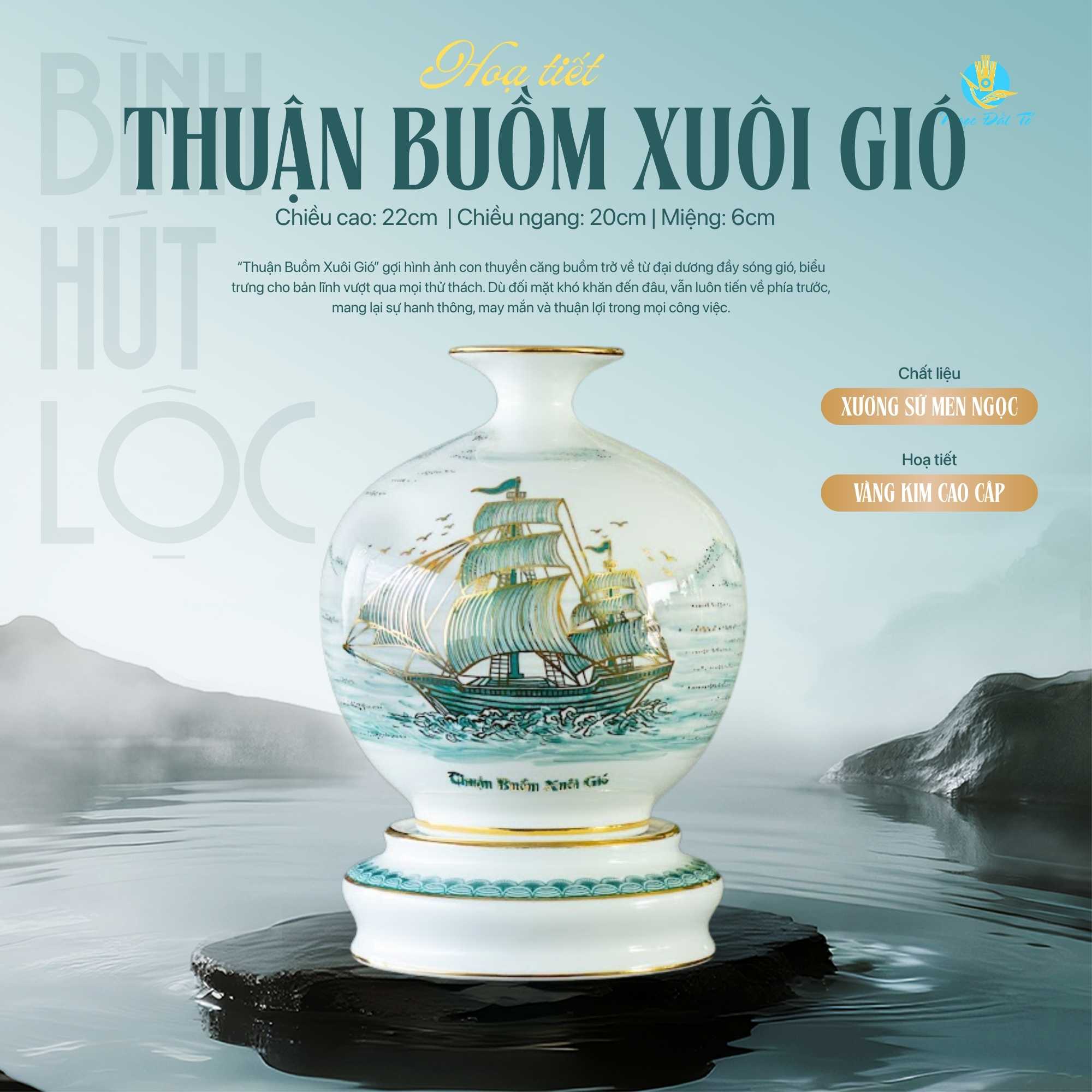 Bình hút lộc 268s2 Thuận Buồm Xuôi Gió vẽ màu vẽ vàng kim