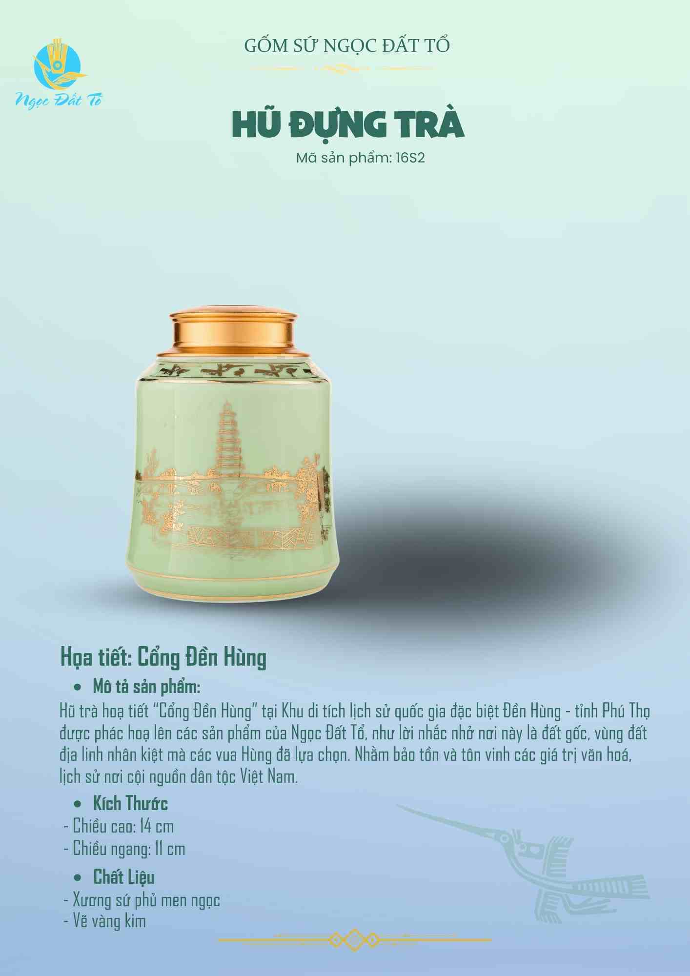 Hũ Trà Men Ngọc 16s2- Hoạ Tiết Cầu Vàng Vàng Kim