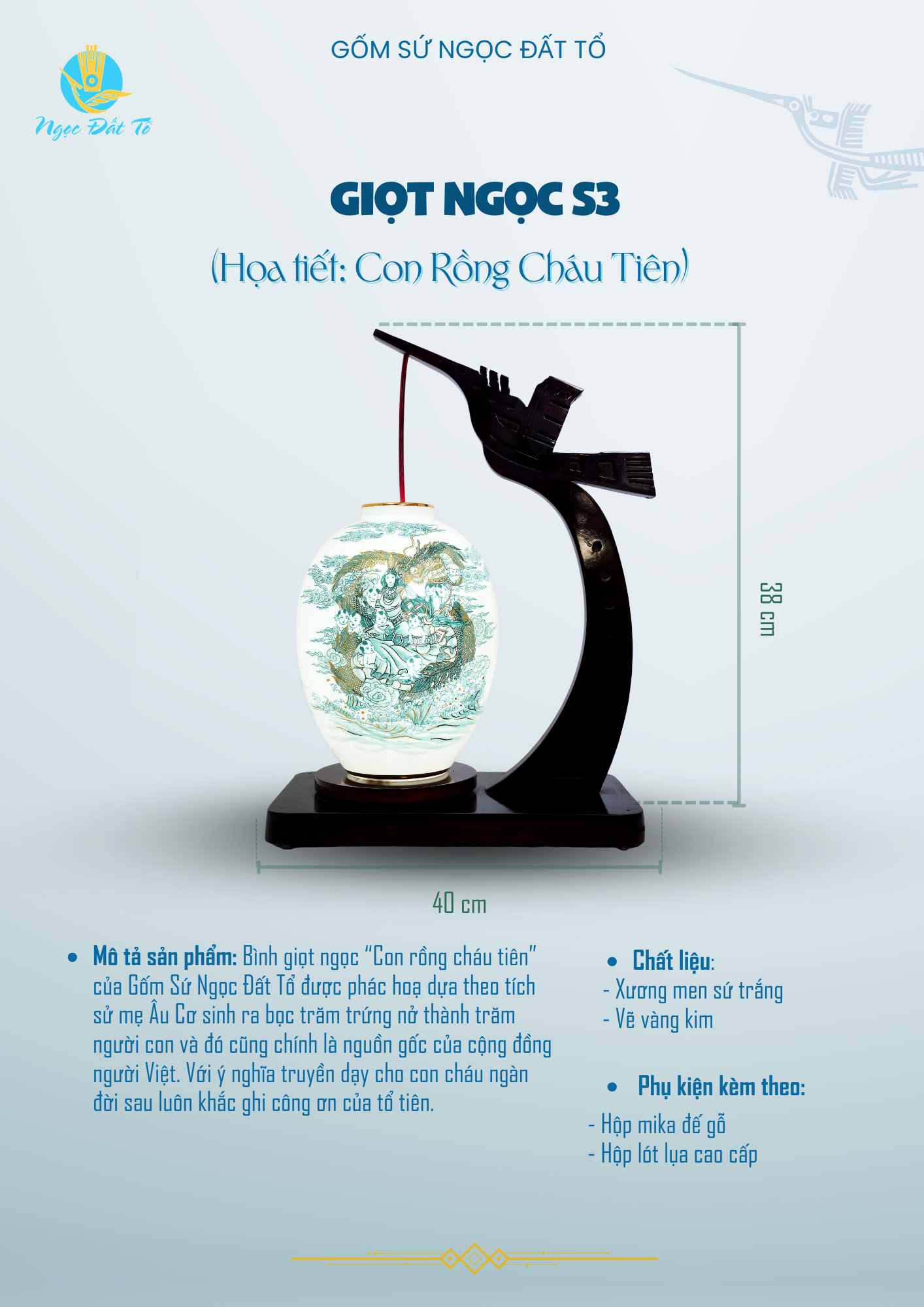 Giọt Ngọc Thấu Quang S3 họa tiết Con Rồng Cháu Tiên