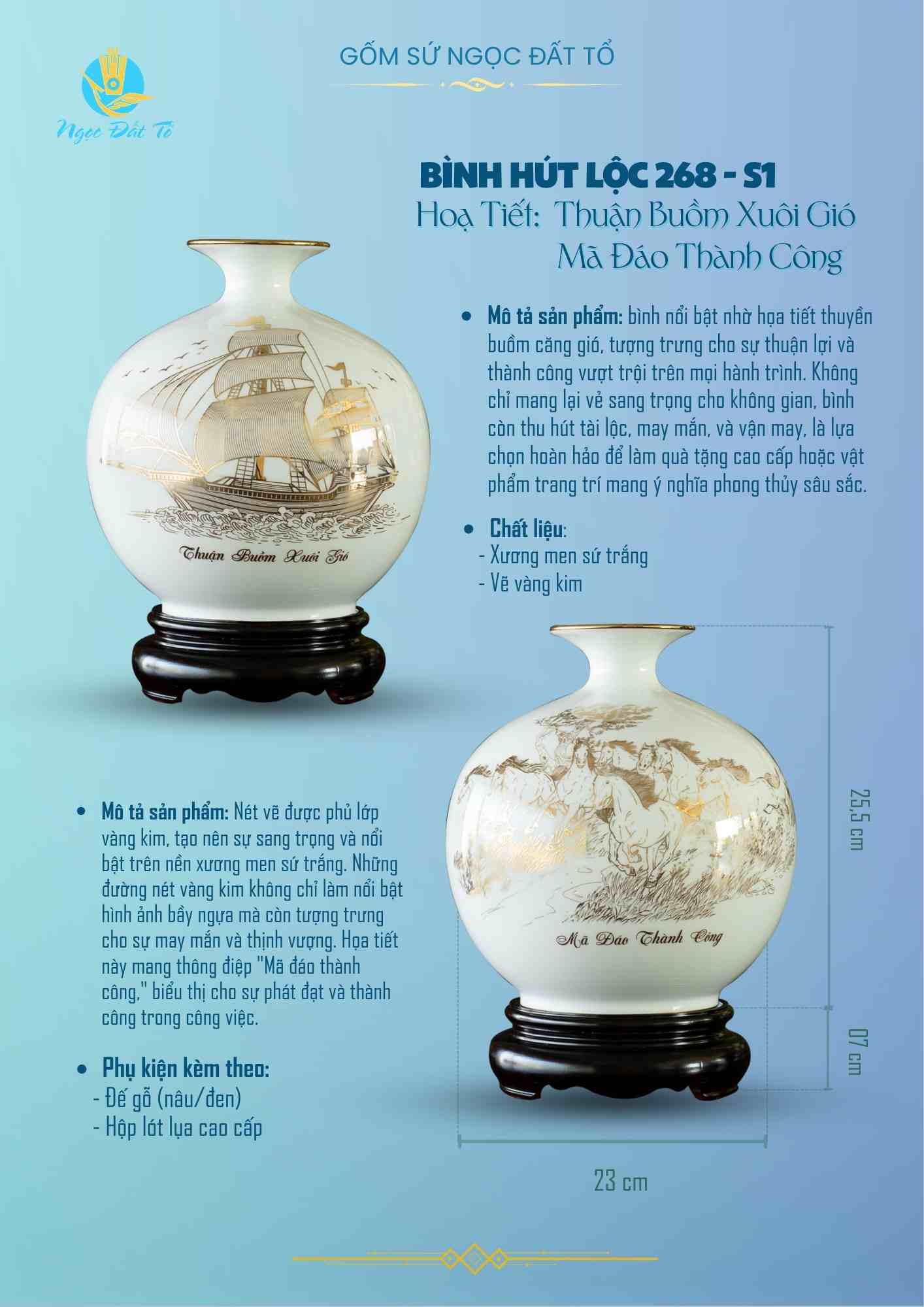 Bình Hút Lộc Sứ trắng Mã Đáo Thành Công & Thuận Buồm Xuôi Gió