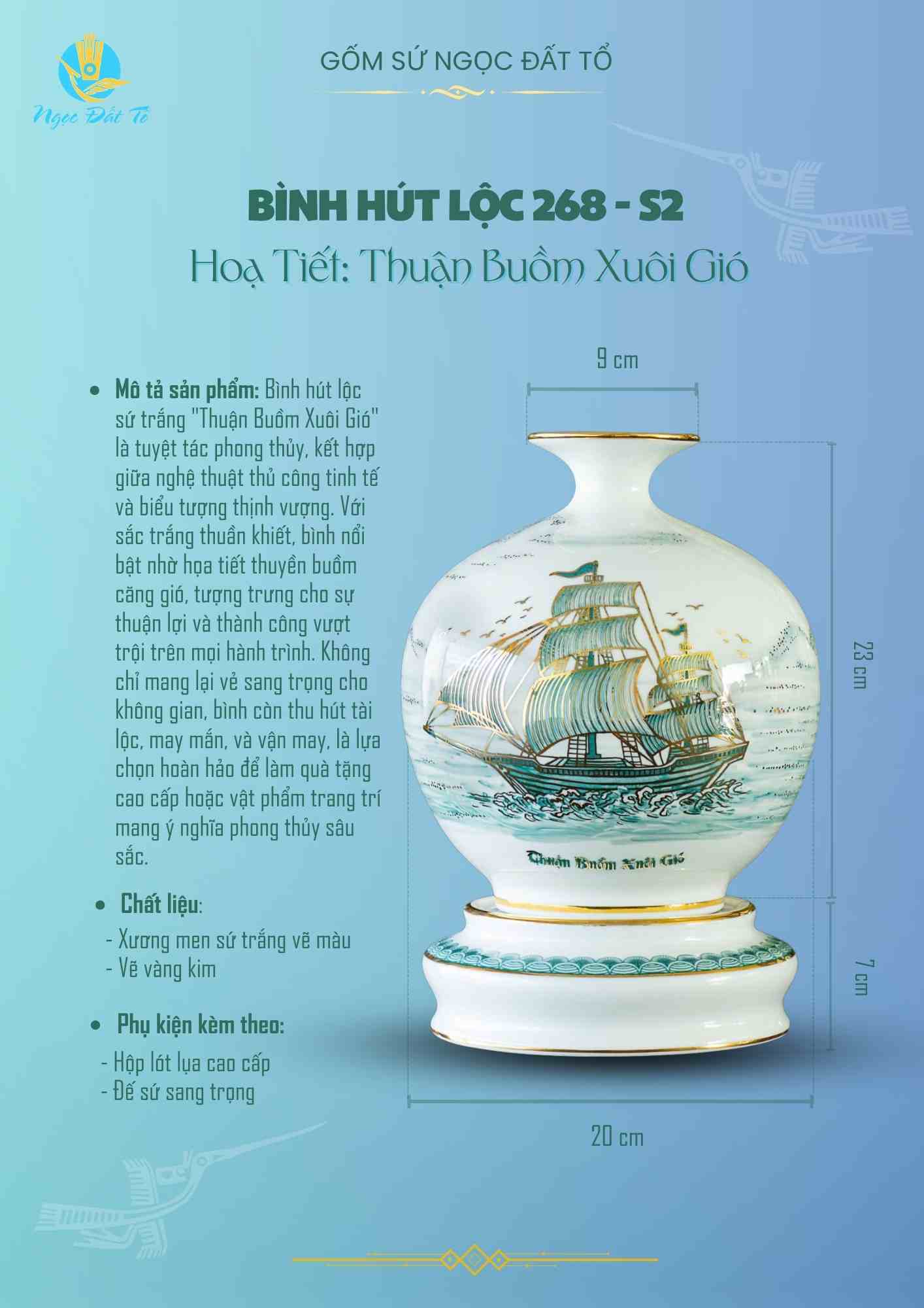 Bình hút lộc 268s2 Thuận Buồm Xuôi Gió vẽ màu vẽ vàng kim