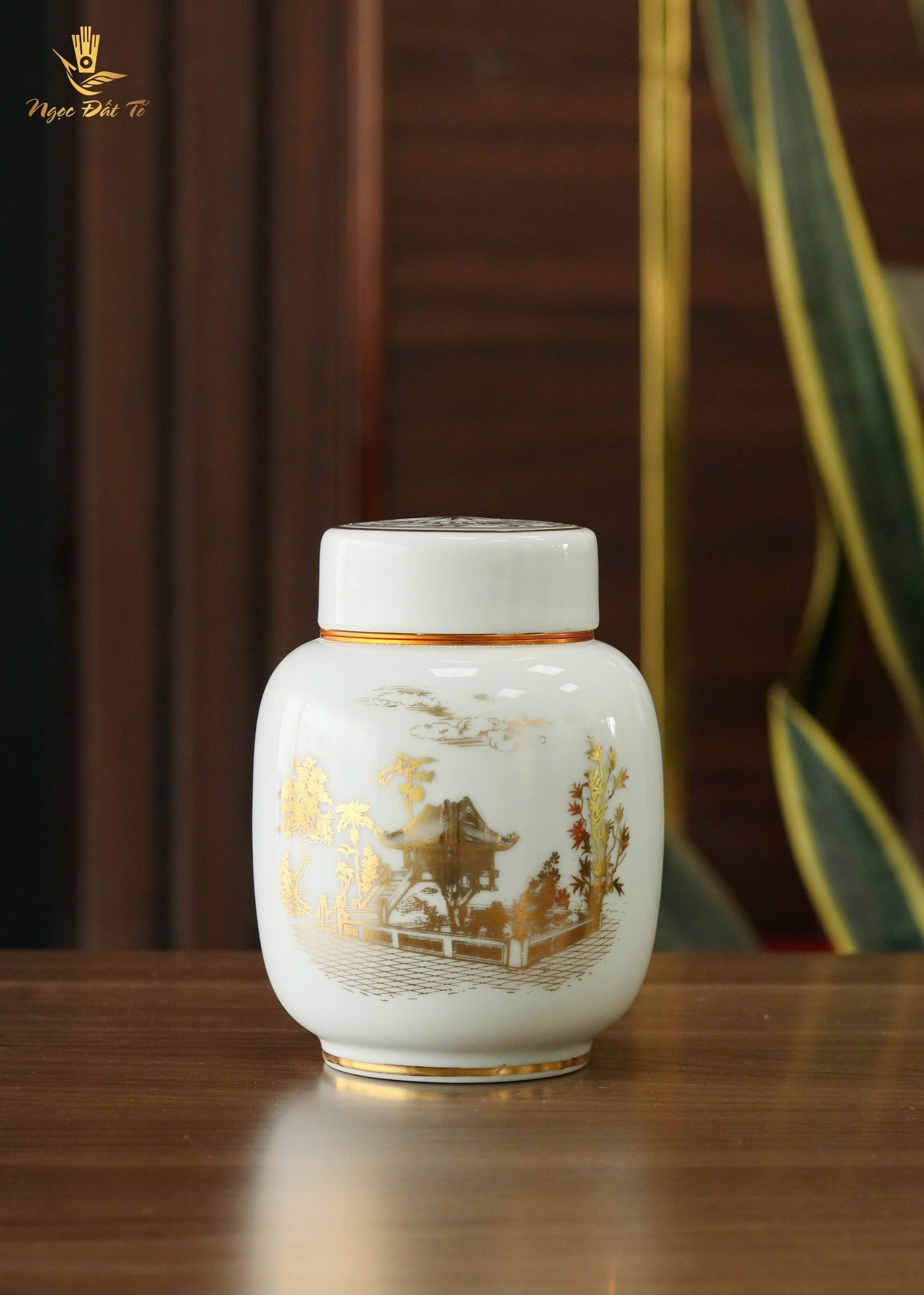 Hũ đựng trà họa tiết Chùa Một Cột