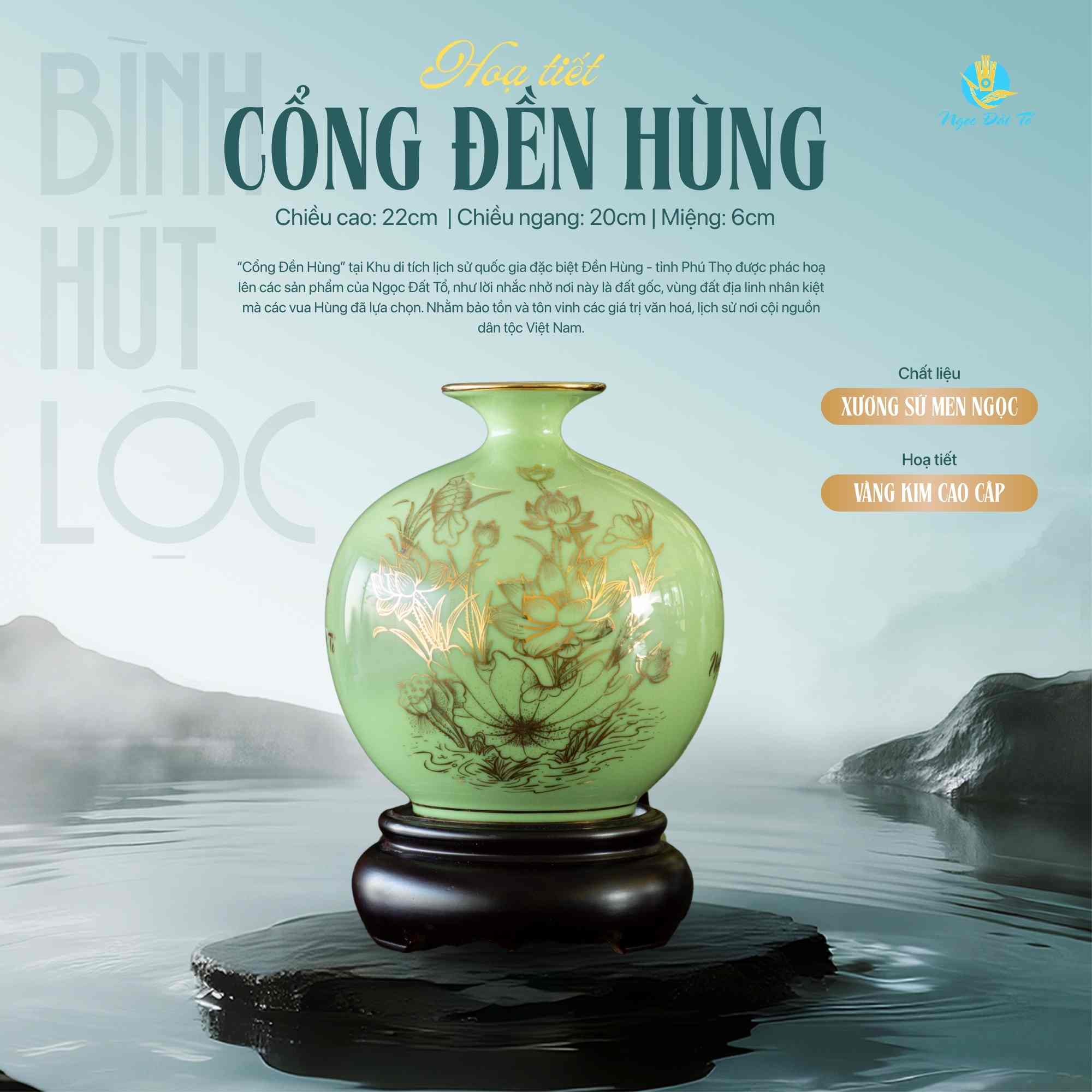 Bình Hút Lộc Hoa Sen Vẽ Vàng Kim - 268s2