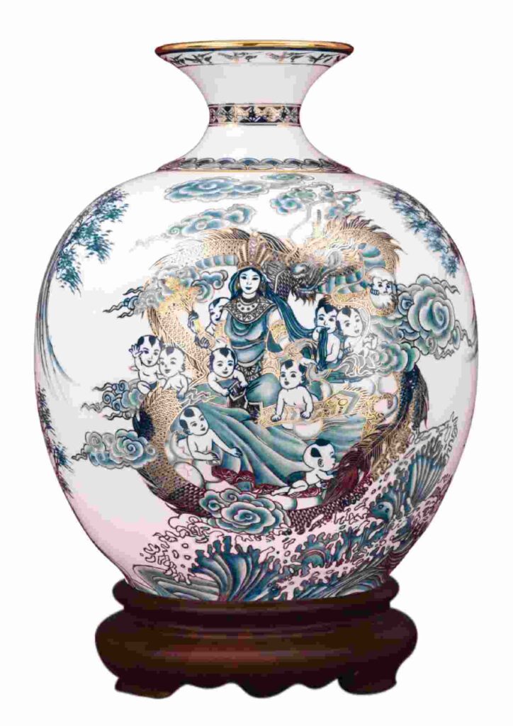 Bình hút lộc Con Rồng Cháu Tiên vẽ vàng kim