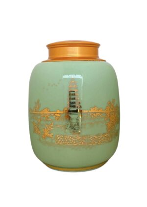 Hũ Trà Men Ngọc 19s2- Hoạ Tiết Cầu Vàng Vàng Kim