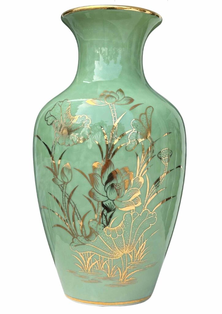 M15 - Bình Hoa Ngọc Thạch Vân Hoạ Tiết Hoa Sen Vàng Kim