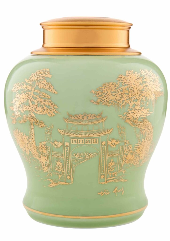 Hũ Trà Men Ngọc 20s2 - Hoạ Tiết Cổng Đền Hùng Vàng Kim