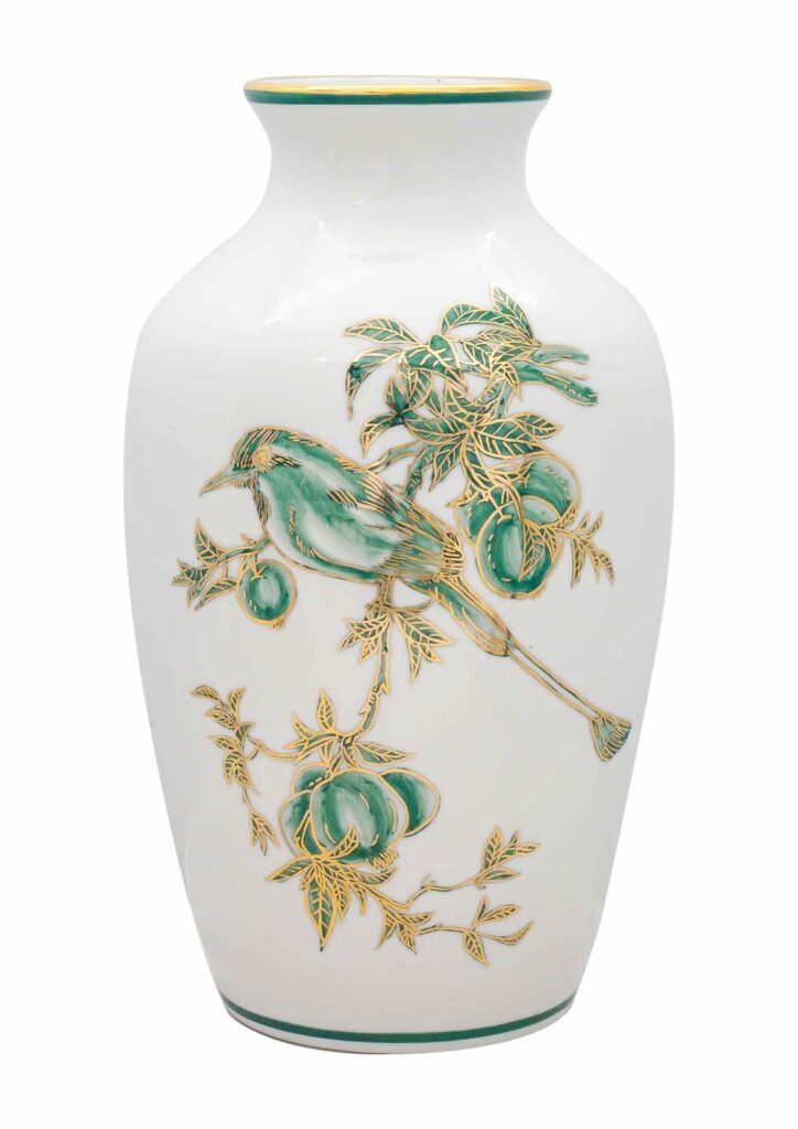 M2 Sứ trắng Chim muông hoa lá vẽ vàng kim