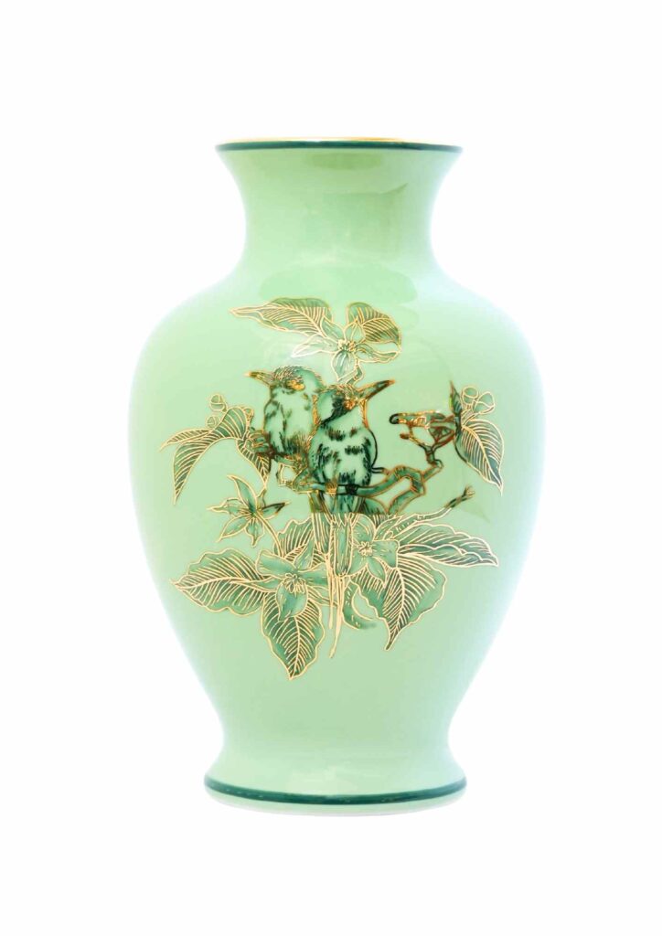 M7 - Bình Hoa Men Ngọc Hoạ Tiết Chim muông hoa lá vẽ vàng kim