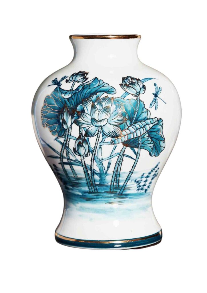 Bình hoa M8 Hoa sen 2 mặt vàng kim