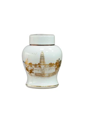 Hũ Trà HT20 Nắp sứ - Họa Tiết Cầu Vàng Vàng Kim