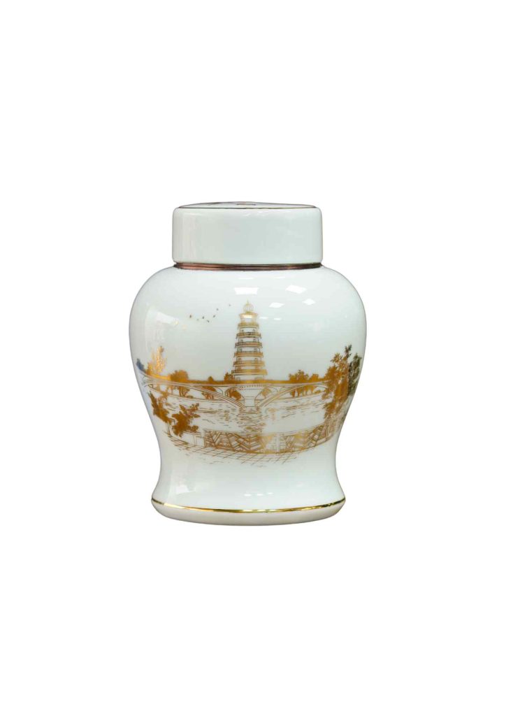 Hũ Trà HT20 Nắp sứ - Họa Tiết Cầu Vàng Vàng Kim