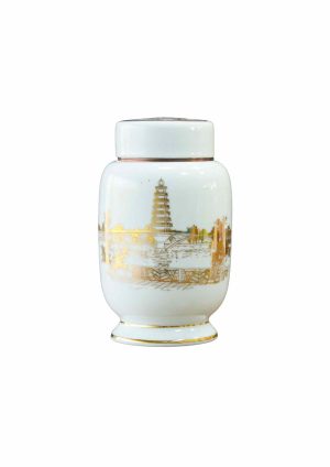 Hũ Trà HT18 Nắp sứ - Họa Tiết Cầu Vàng Vàng Kim