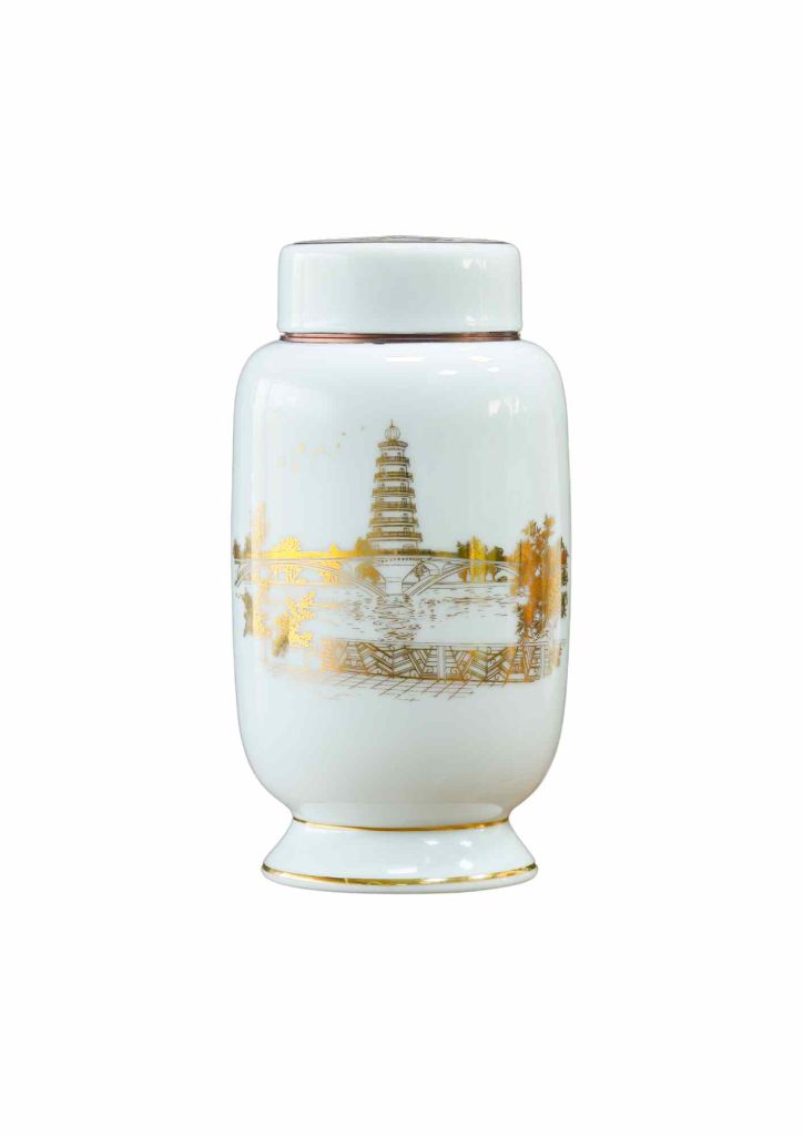 Hũ Trà HT18 Nắp sứ - Họa Tiết Cầu Vàng Vàng Kim