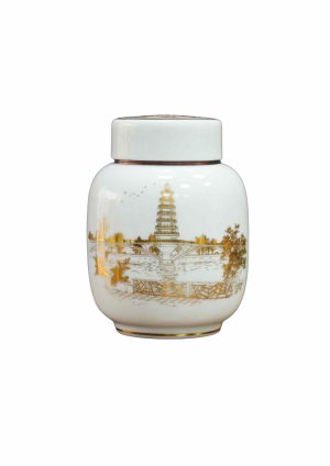 Hũ Trà HT19 Nắp sứ - Họa Tiết Cầu Vàng Vàng Kim