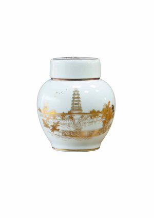 Hũ Trà HT26 Nắp sứ - Họa Tiết Cầu Vàng Vàng Kim