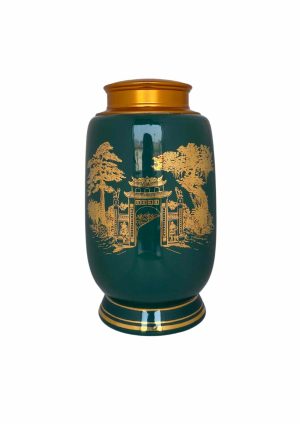 Hũ đựng trà 18s2 Xanh lá cọ Cổng Đền Hùng vàng kim