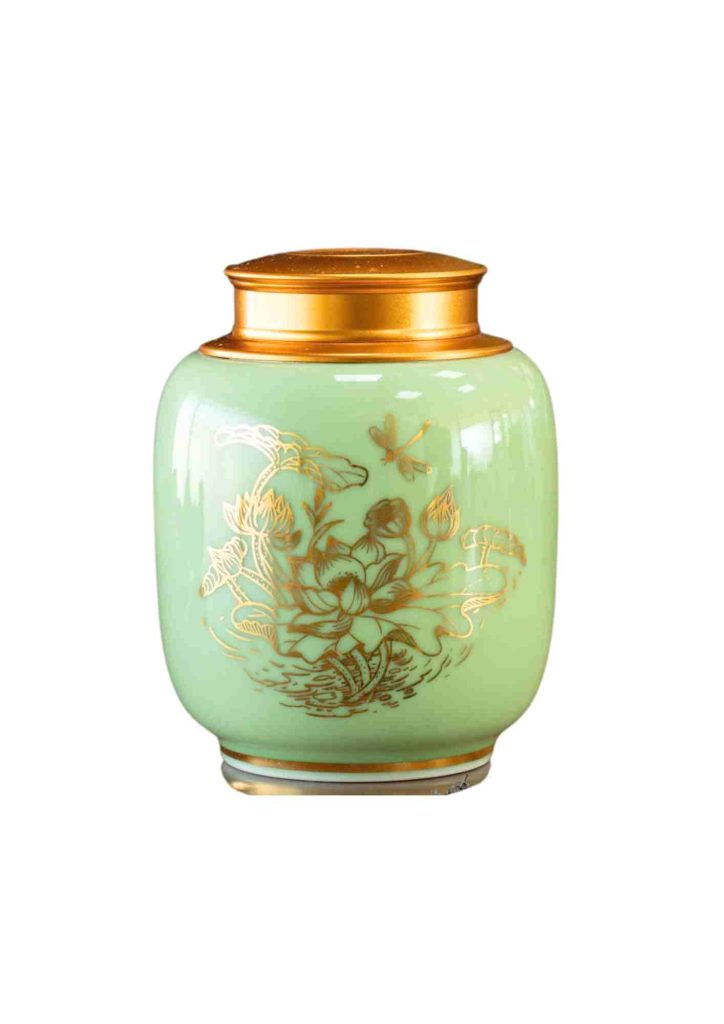 Hũ đựng trà 19s2 Men ngọc Hoa sen vàng kim