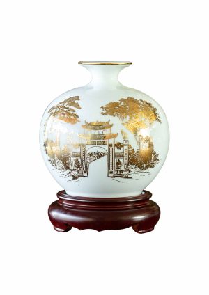 Bình Hút Lộc 268s2 Sứ trắng họa tiết Cổng Đền Hùng