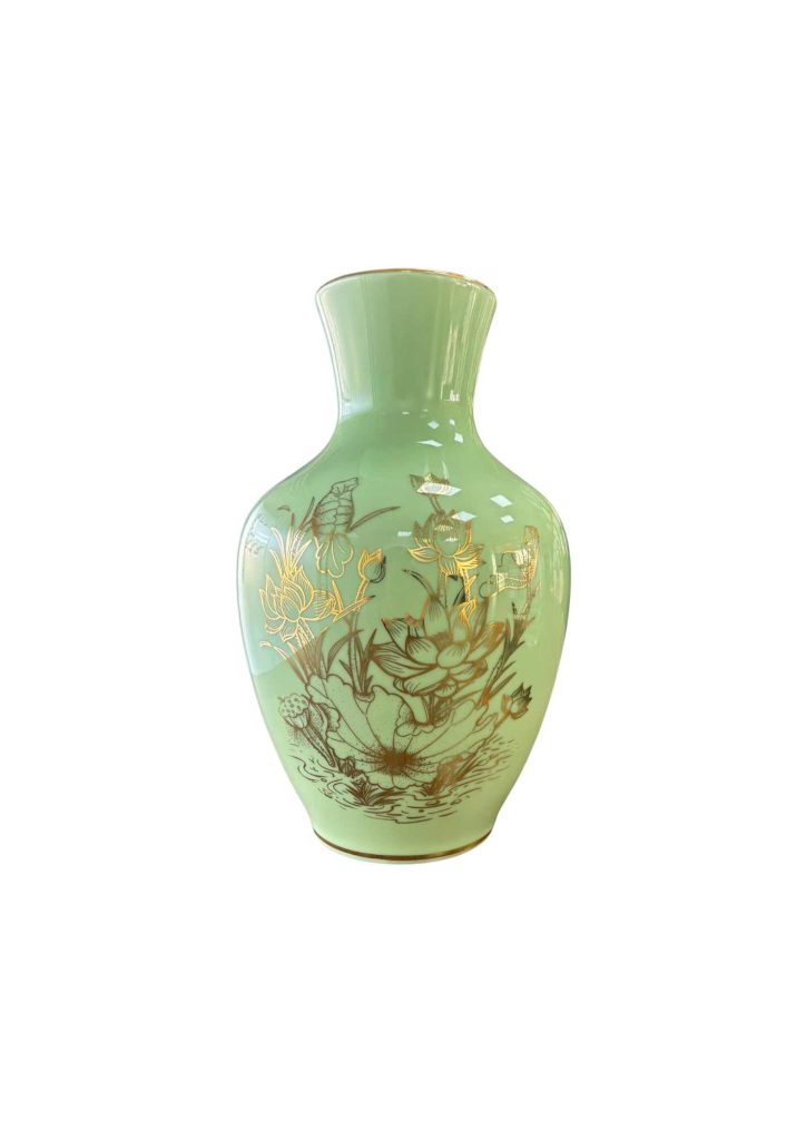 Bình hoa M3 Màu ngọc Hoa sen vẽ vàng kim