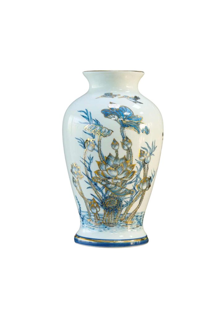 Bình hoa M6 Hoa sen vẽ màu vẽ vàng kim