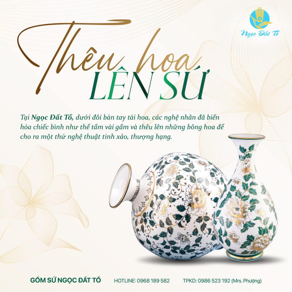 Thêu hoa trên sứ