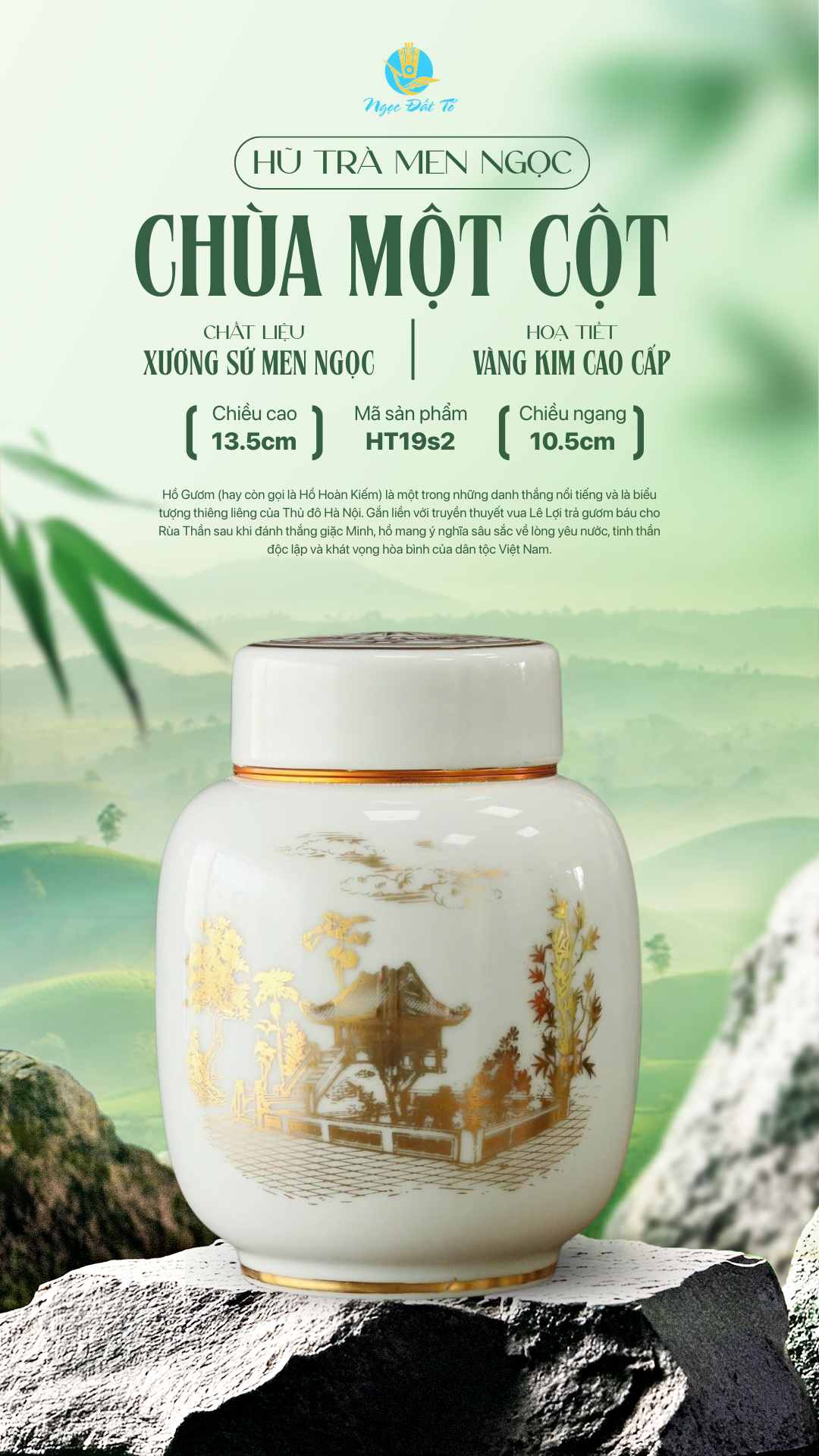 Hũ Trà HT19 Nắp sứ – Họa Tiết Chùa Một Cột Vàng Kim Hũ Trà HT19 Nắp sứ – Họa Tiết Chùa Một Cột Vàng Kim