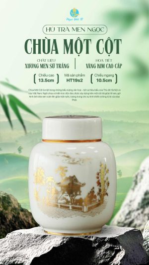 Hũ Trà HT19 Nắp sứ – Họa Tiết Chùa Một Cột Vàng Kim