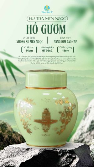 Hũ Trà HT26 Nắp sứ – Họa Tiết Hồ Gươm Vàng Kim